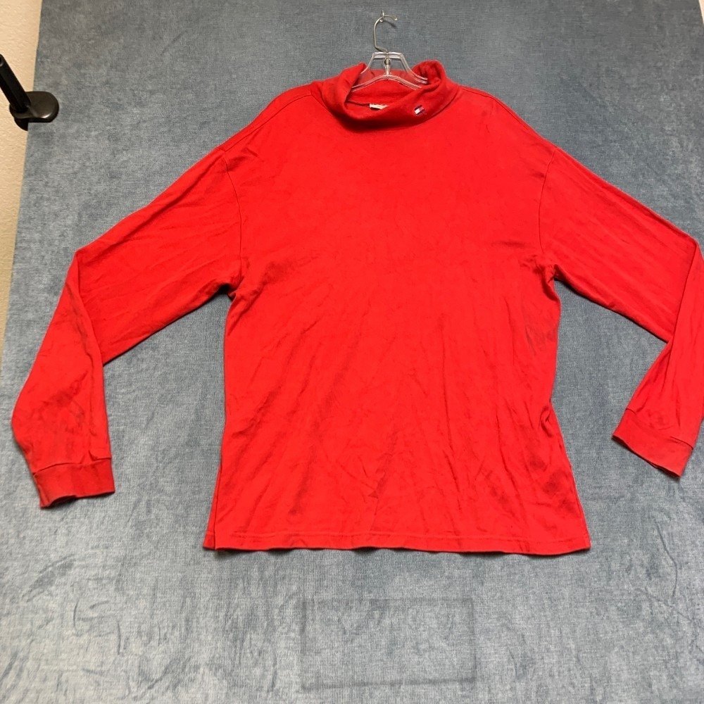 Tommy Hilfiger Sweater Mens 2XL Red Logo Long Sleeve Turtleneck Winter Warm
